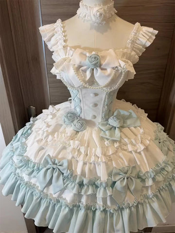 Creamy - Mint Rose Cascade - JSK with layered ruffles and a trailing skirt