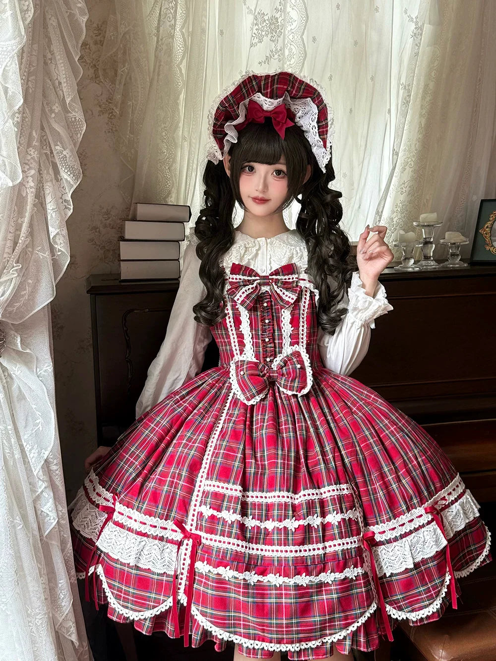 Miss Point - Plaid Petal Bunny - Kawaii Lolita Cotton Shirt, Bunny Ear