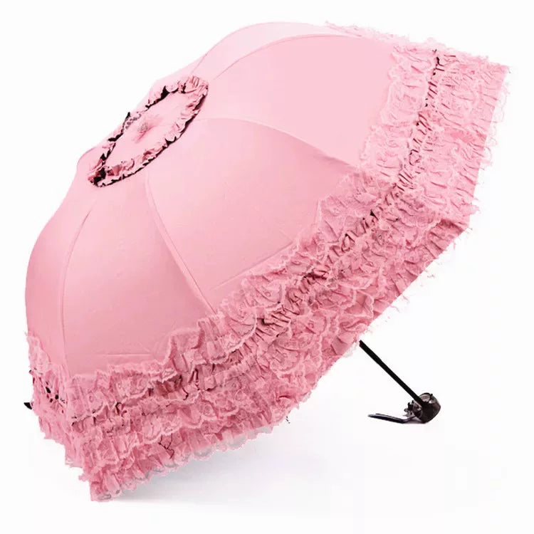 Qiteng - Foldable Lolita Parasol - One-size Lolita parasol with lace or floral-and-embroidery detail