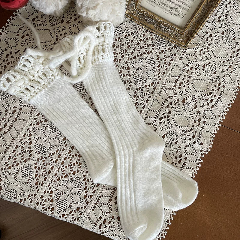 Sock Noble - Crochet Bow Cuff - Socks with a crochet cuff and tie bows
