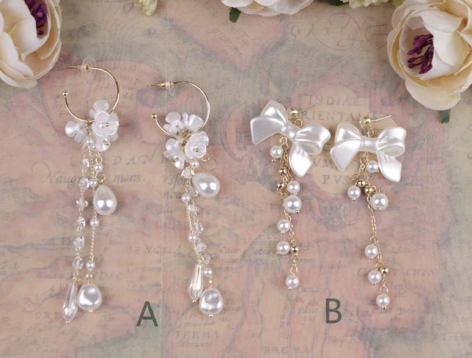 Rose of Sharon - Classic Lolita Artificial Pearl - Earrings with Rhinestone Earrings
