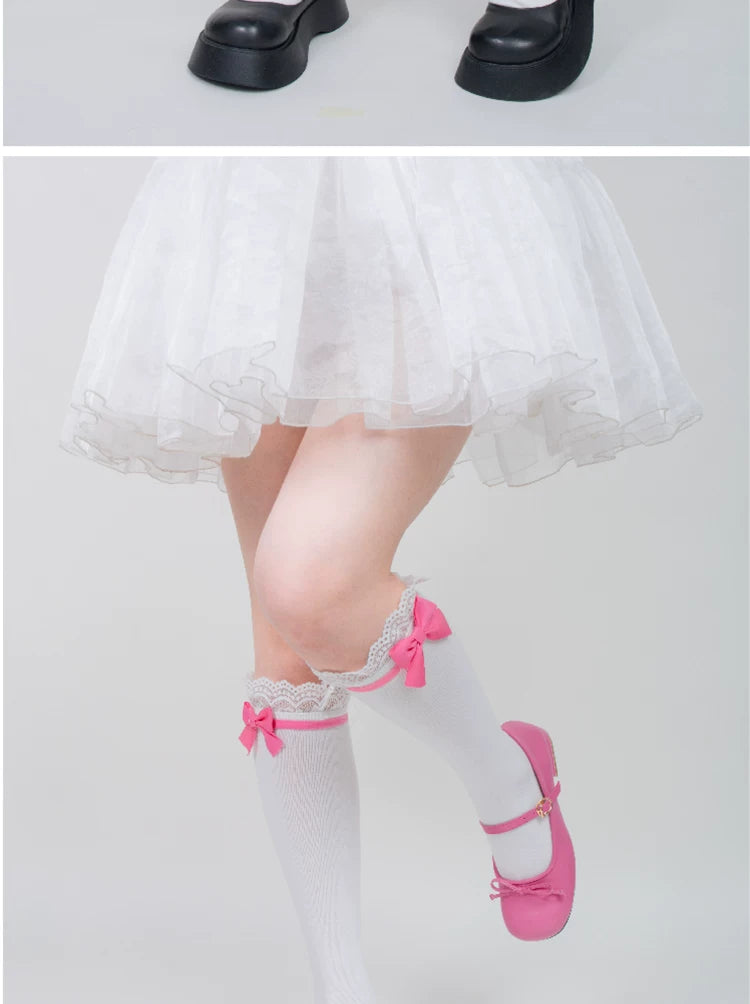 roji roji - Doll Ribbon - Lace-Trimmed Cotton Socks with Bow Accents