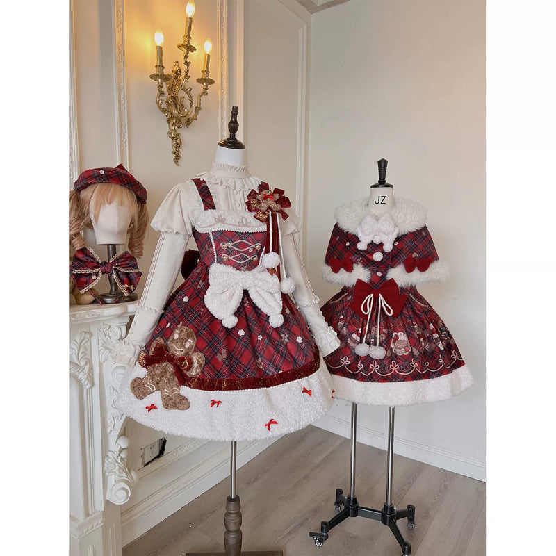 Tan Tuan Strawberry Gingerbread Plaid Bow Winter JSK — additional product view
