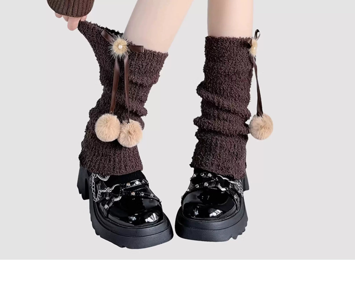 Floral Milk Cat - Pom-Pom Bow - Slouchy Mid-Calf Socks with Ruffle Trim