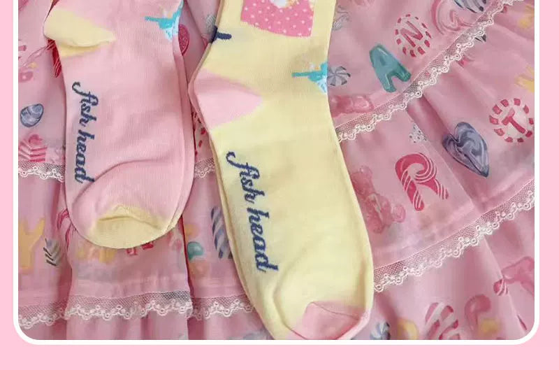 Milky Star Qiaoqiao - Candy Jar Gift Box - Cotton Calf Socks with Lace Trim