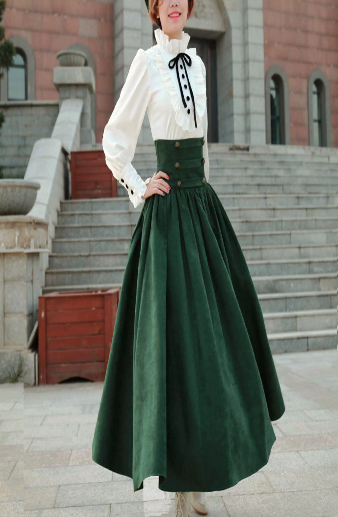 LACE GARDEN - Magic Academy - High-Waist Full Skirt Set with Ruffled Blouse
