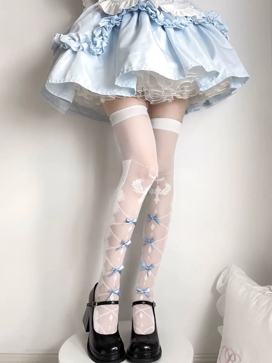 Fantasy Doll - Cross & Bow - Over-the-Knee Socks with Cross Motifs