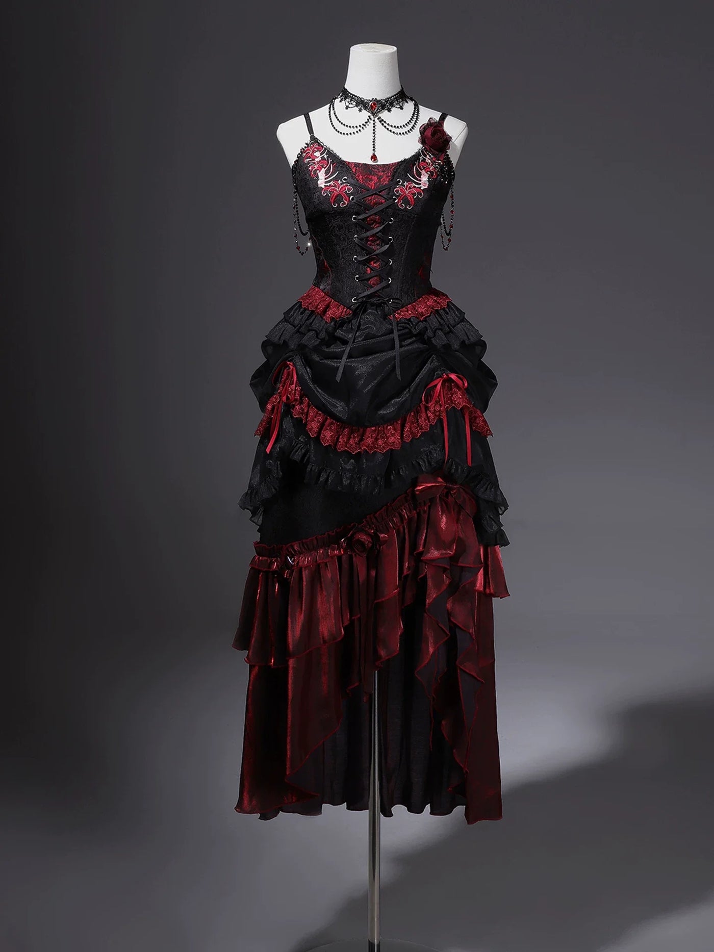 Your Princess - Bone Rot Bloom - Gothic Lolita Embroidered Camisole & Drawstring Lift-up Hem Skirt
