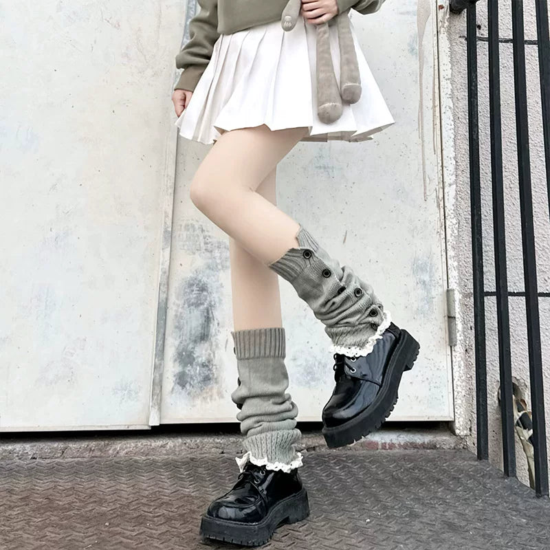 Floral Milk Cat - Button Scrunch - 48 cm Slouch Leg Warmers with Side Buttons