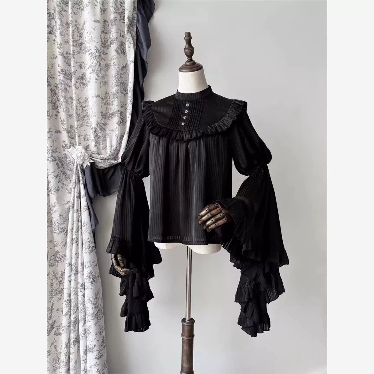 Sweetheart Dream Machine - Sleepwalking - Pleated Ruffle Blouse with Long Flared Sleeves