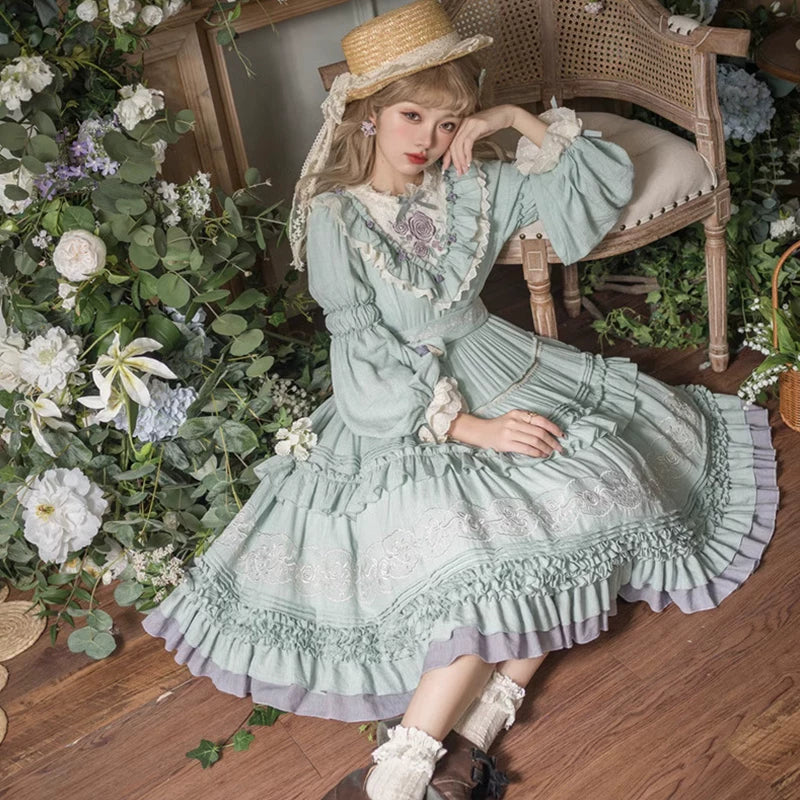 Yueele - Sage Lavender - Plus-Size Sweet Lolita OP Dress - detail view 8