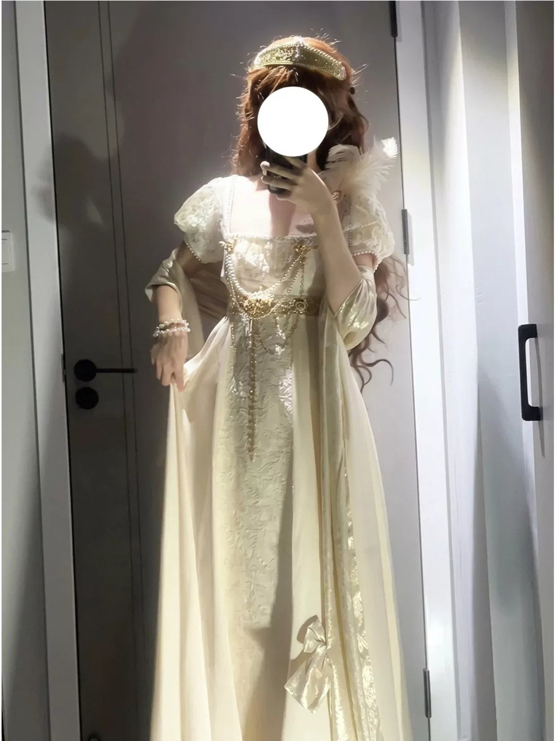 Creamy - Golden Empire - Embossed Acetate-Satin Lolita Dress with Shawl