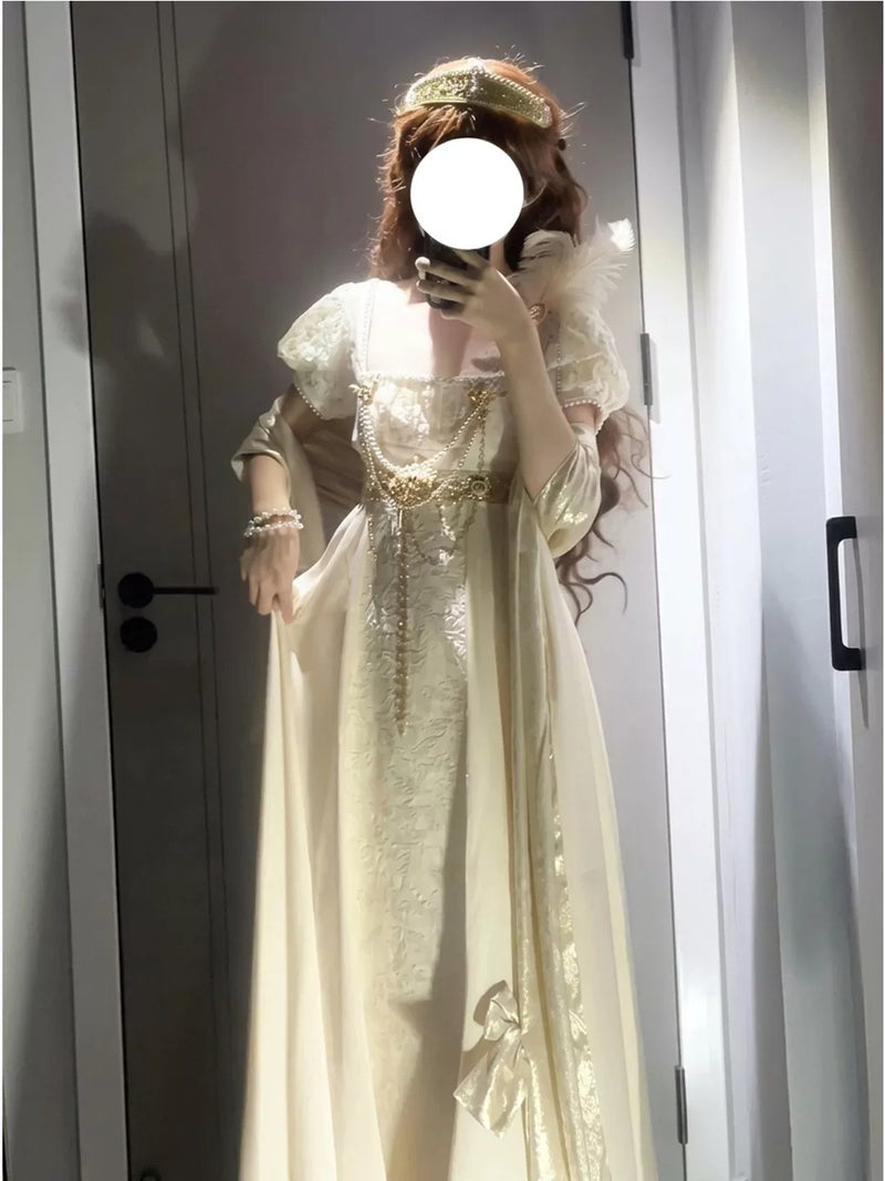 Creamy - Golden Empire - Embossed Acetate-Satin Lolita Dress with Shawl