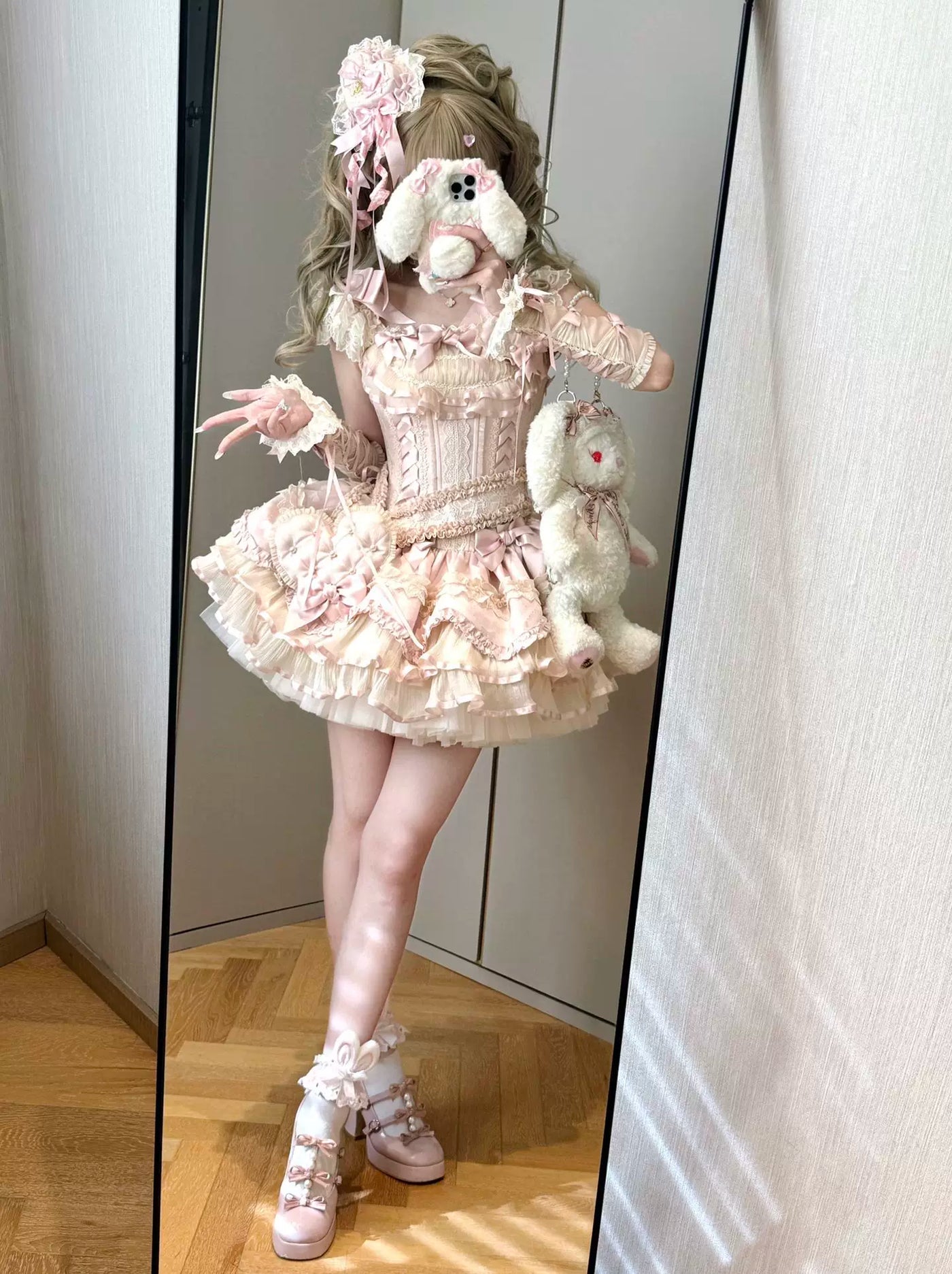 Creamy - Ribbon Heart - Pink JSK dress with a large heart accent