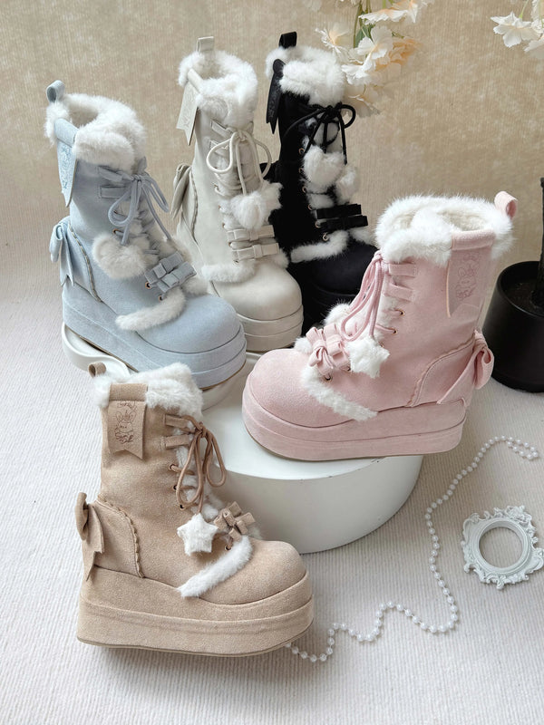 Cheese Mango Tales Fluffy Snow Bunny Heeled Platform Boots — additional product view