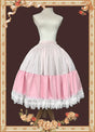 Jupe longue rose et blanche (taille unique / choisissez M) / S