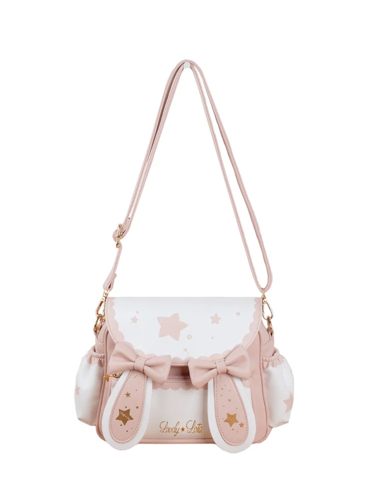 LovelyLota Star Moon Bunny small crossbody bag in soft pastel pink and white with gold hardware