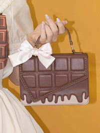 LovelyLota - Sugar Square - Coffee Handbag with Chocolate-Grid Front - Coffee color
