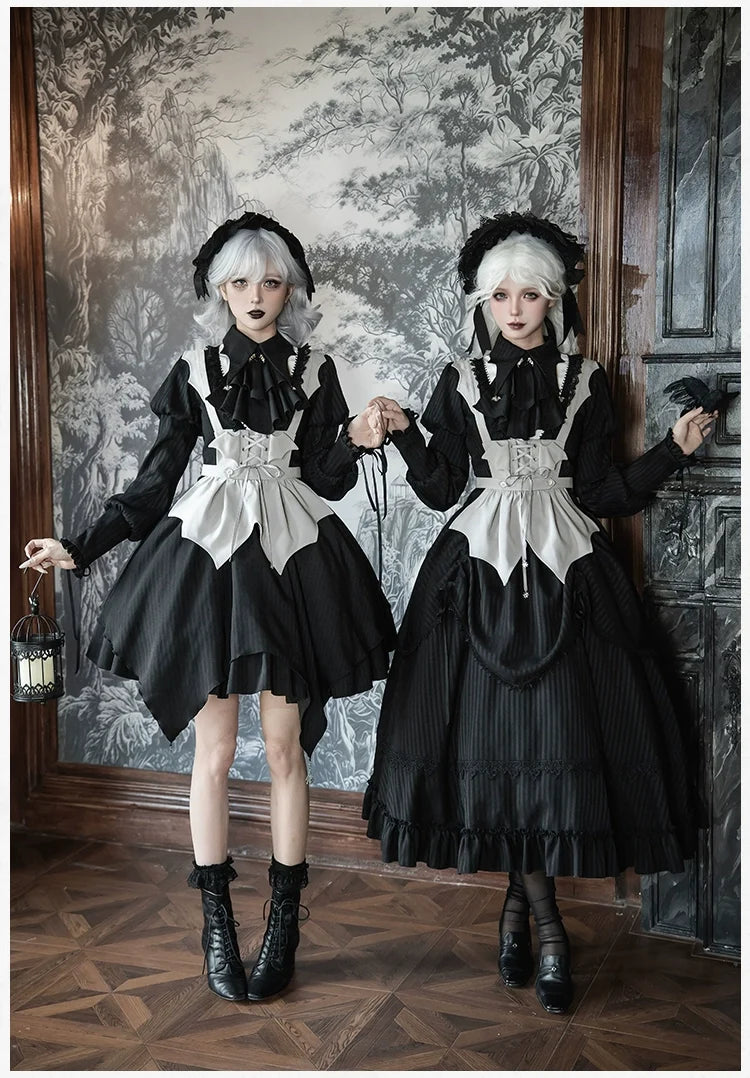 With PUJI - Night Talk - Gothic Lolita Skirt Dress Set, Batwing-shaped Accents