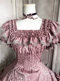 Sunset Old Song – Plus Size Classic Lolita OP Dress - (Full set) dress + neck accessory + BNT hat, petticoat included / S