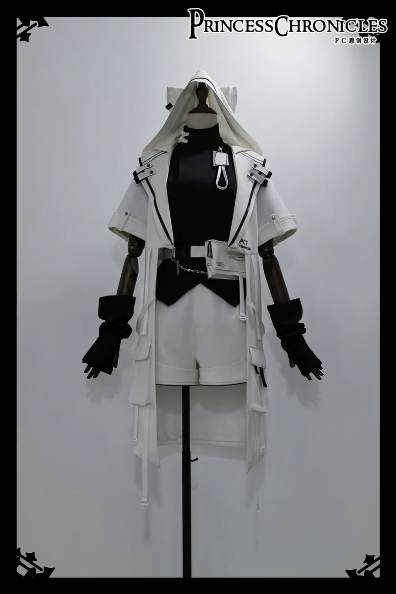 Princess Chronicles - White Cat - Futuristic Style Cool Lolita Pants Suit With Cat Ear Coat