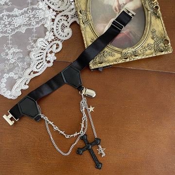 Sock Noble - Cross Charm - Over-the-Knee Socks and Clip Ring Options with Gothic Cross Detail