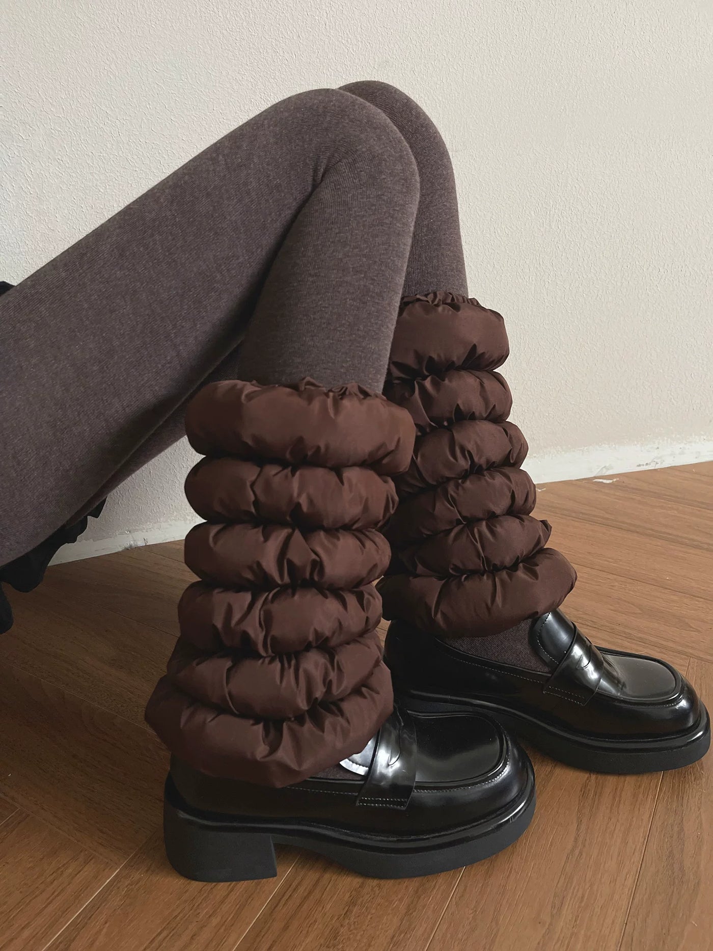 Sock Noble - Brown Caterpillar - Brown quilted leg warmers with gathered tiers