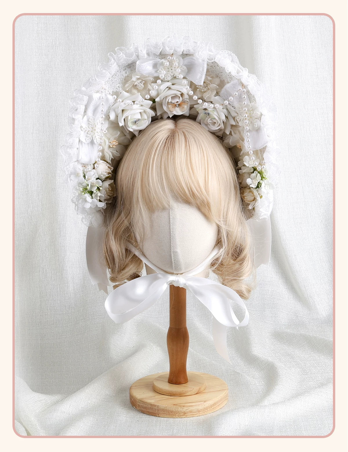 Stardust Rose - Autumn-Winter Dream - Lace-Trimmed Flat Hat with Ribbon Bows
