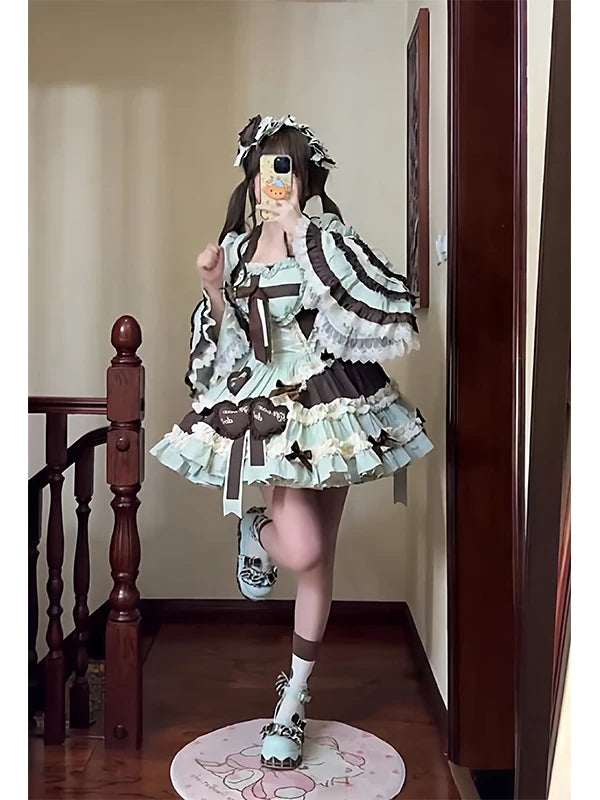 Creamy - Mint Chocolate - JSK Dress Set with a Hime-Sleeve Vest