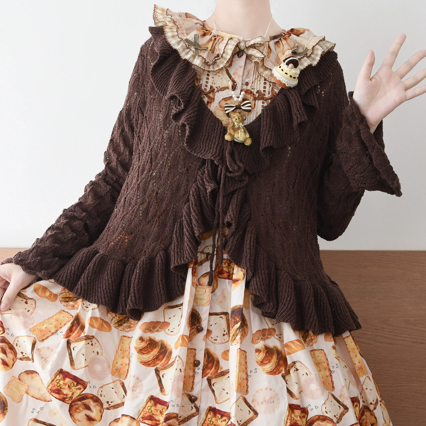 MIST - Sunset Bouquet - Lolita cardigan with diamond openwork knitting - product detail 2