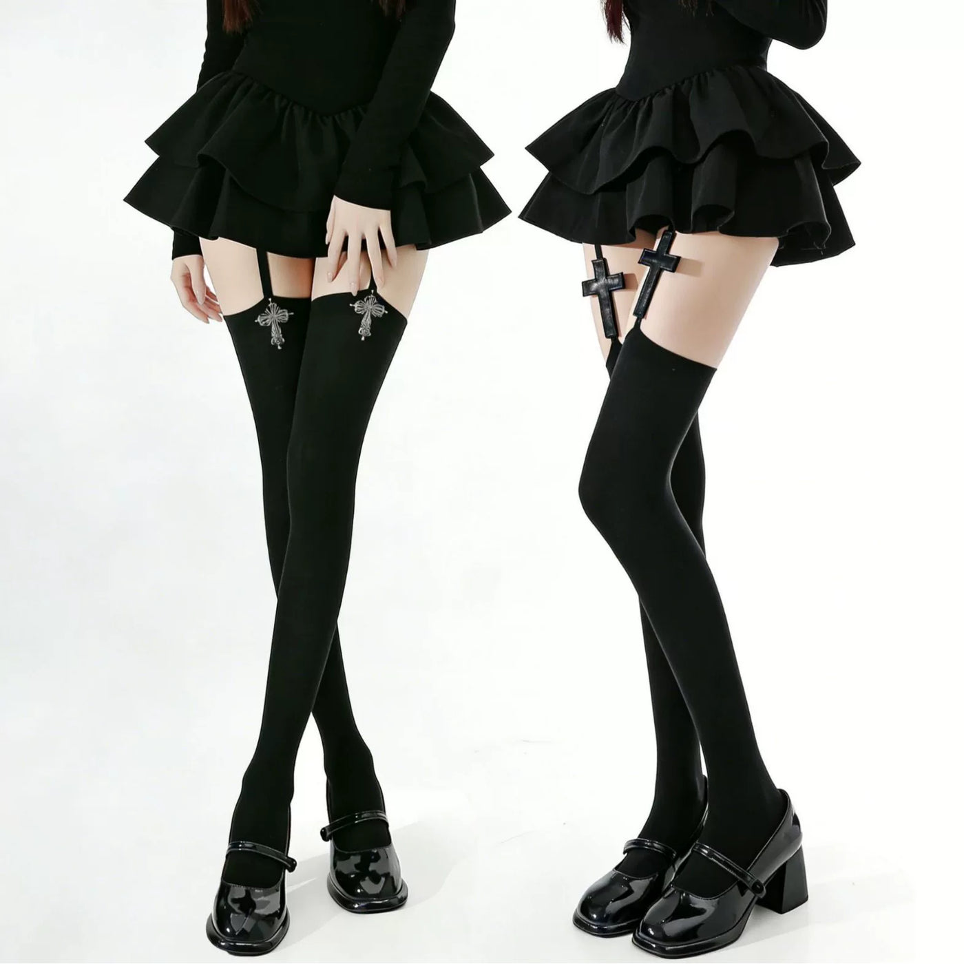 Fantasy Doll - Cross Garter - Over-the-Knee Suspender Stockings with Cross Motifs