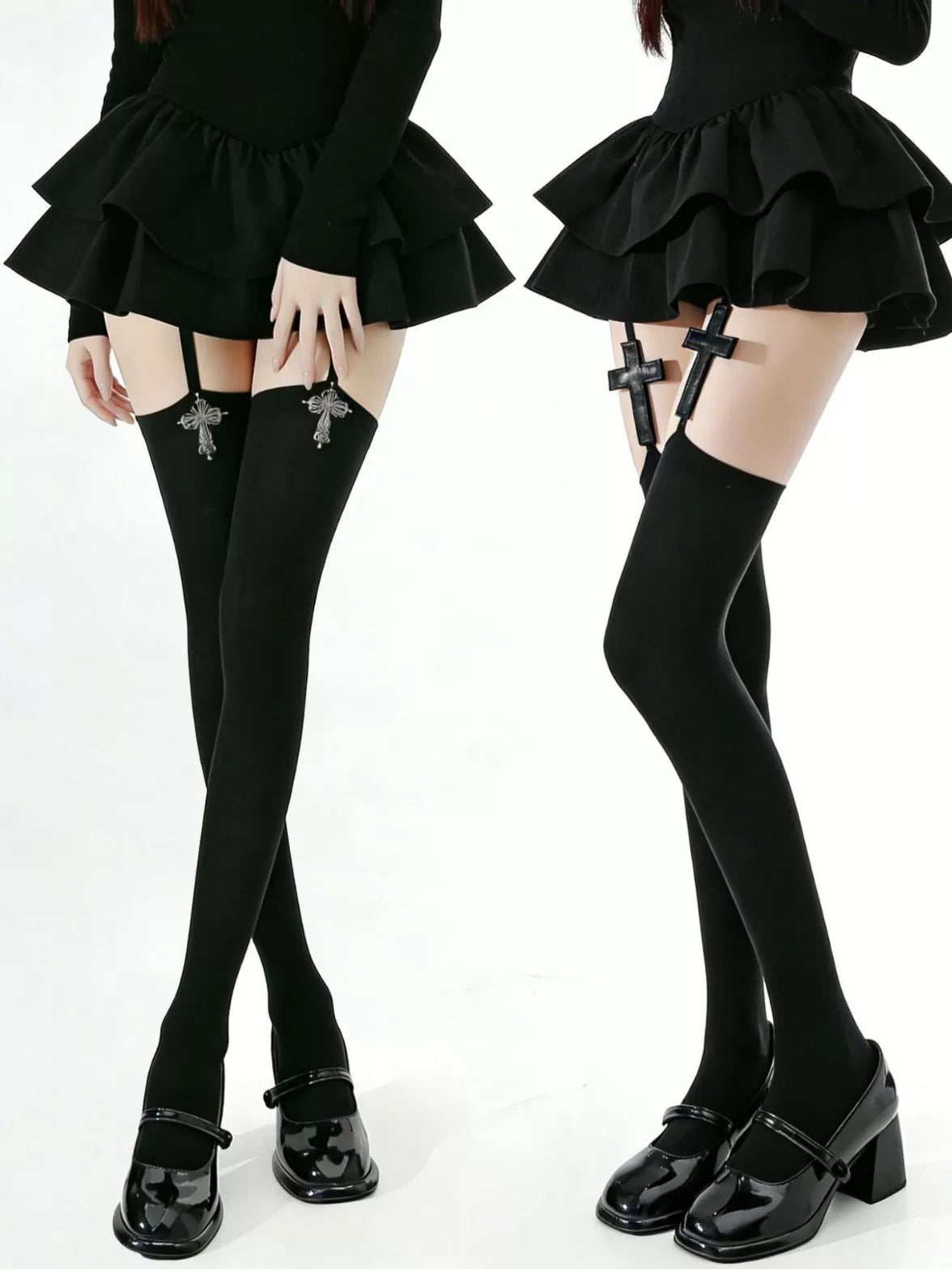Fantasy Doll - Cross Garter - Over-the-Knee Suspender Stockings with Cross Motifs
