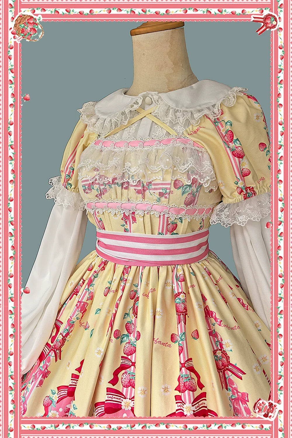 Infanta - Strawberry Chef - Printed Old School Lolita Dress, Detachable Bows