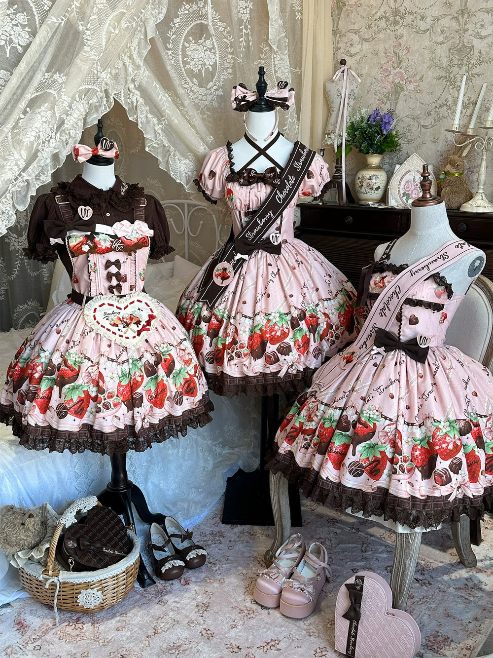 DreamWhale - Strawberry Chocolate Lovers - Sweet Lolita Embroidered Printed Accessory