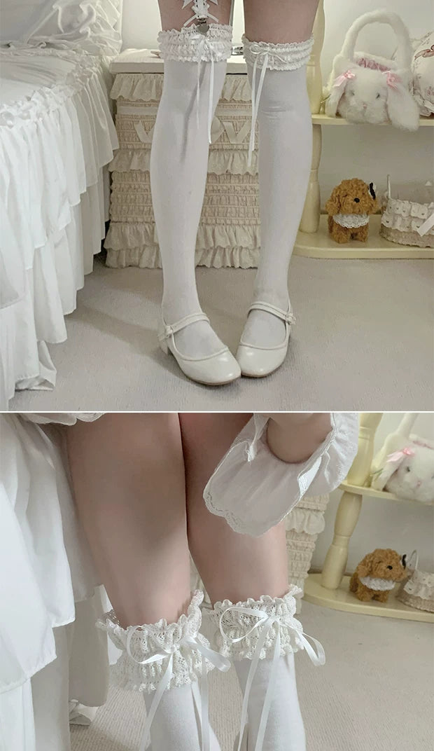 roji roji - Gentle Dream - Ballet-inspired cotton socks with lace trim and ribbon details
