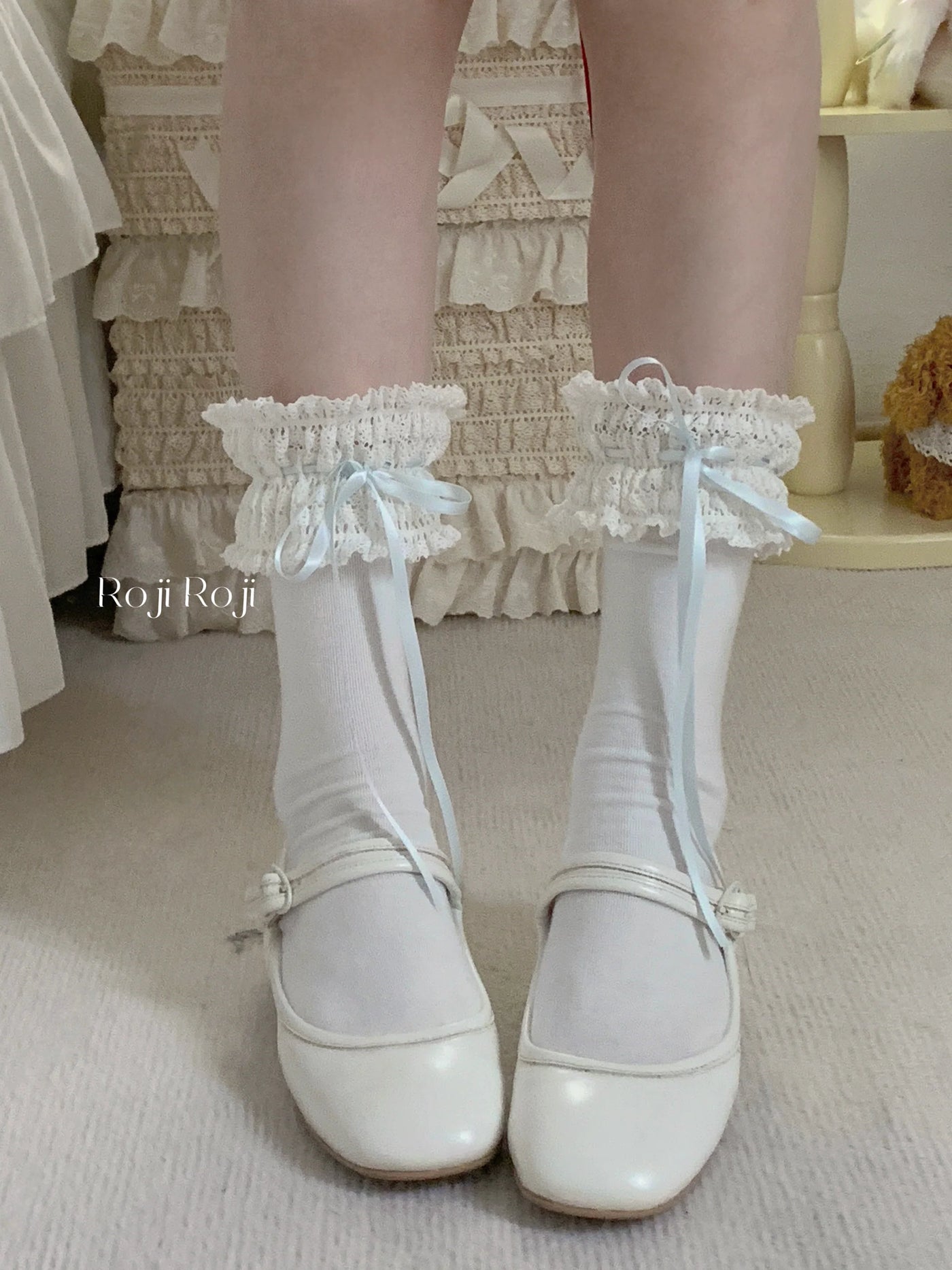 Gentle Town - Sweet Lolita Cotton Calf Socks, Ankle Socks Blue ankle socks One Size