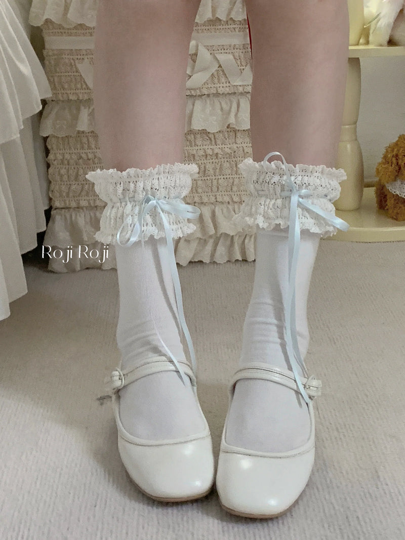 Gentle Town - Sweet Lolita Cotton Calf Socks, Ankle Socks Blue ankle socks One Size