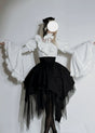 Black-white set with petticoat: princess-sleeve blouse + lower skirt + bow tie / S