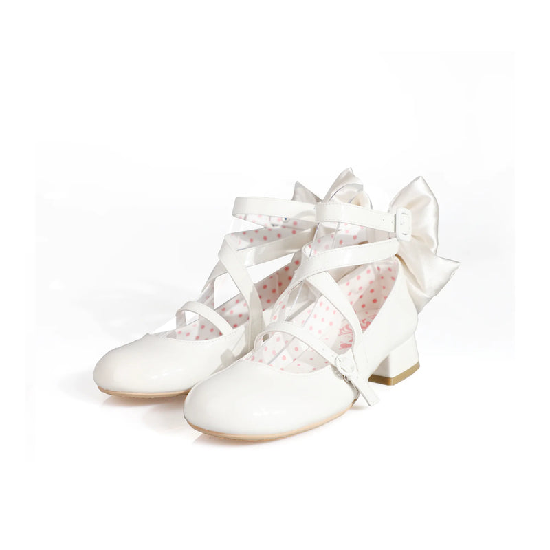 MODO Follow in the Moonlight Cross-Strap Bow Lolita Shoes – White – view 21