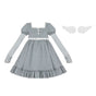 Light gray loose square-neck A-line polka dot dress + pair of white wing pins - Pre-sale, shipping gradually from October 28 / S
