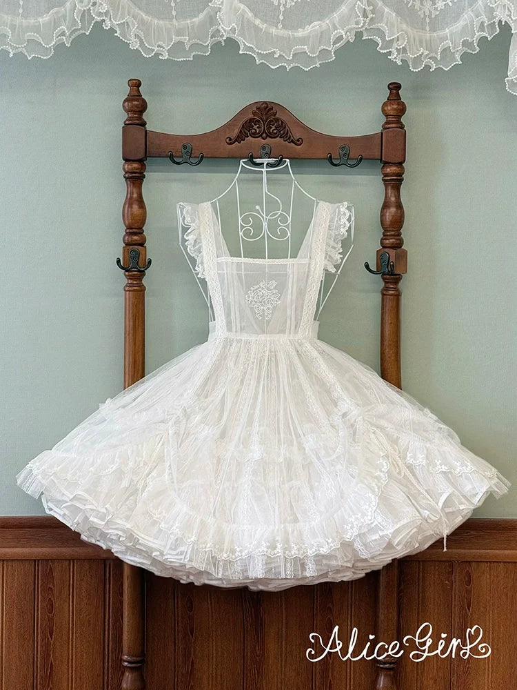 Alice Girl - Elegant Lolita Embroidered Apron - with Adjustable Strap Hand Accessory