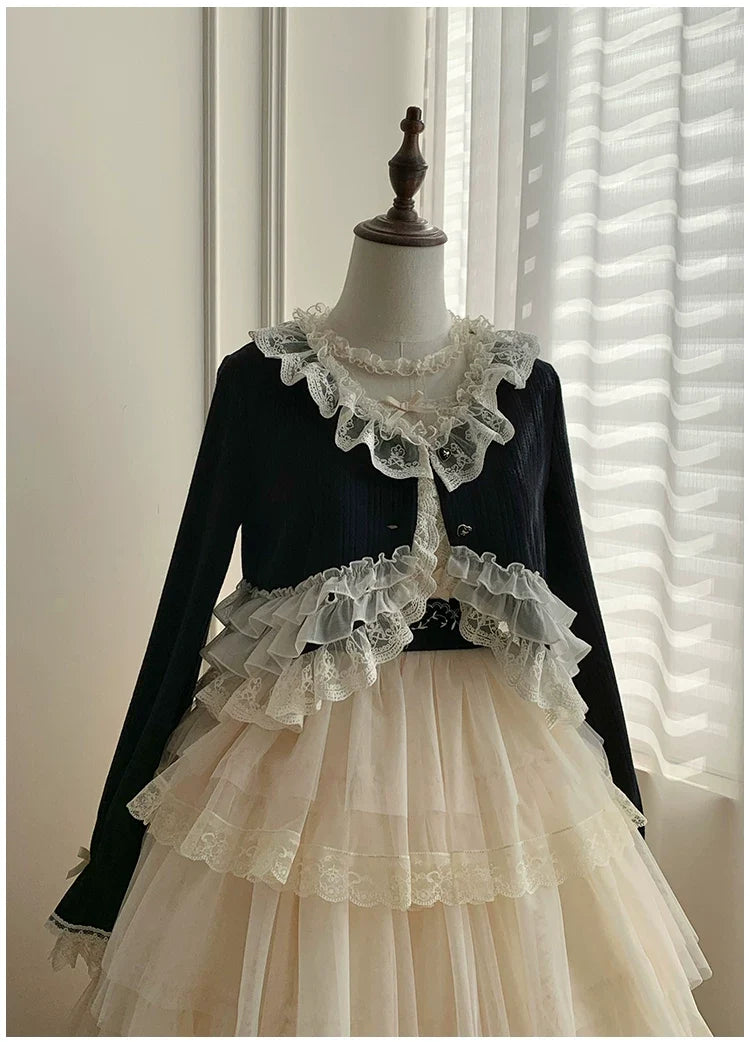 With PUJI - Bloom Period - Elegant Lolita Bolero, Layered Lace Ruffles