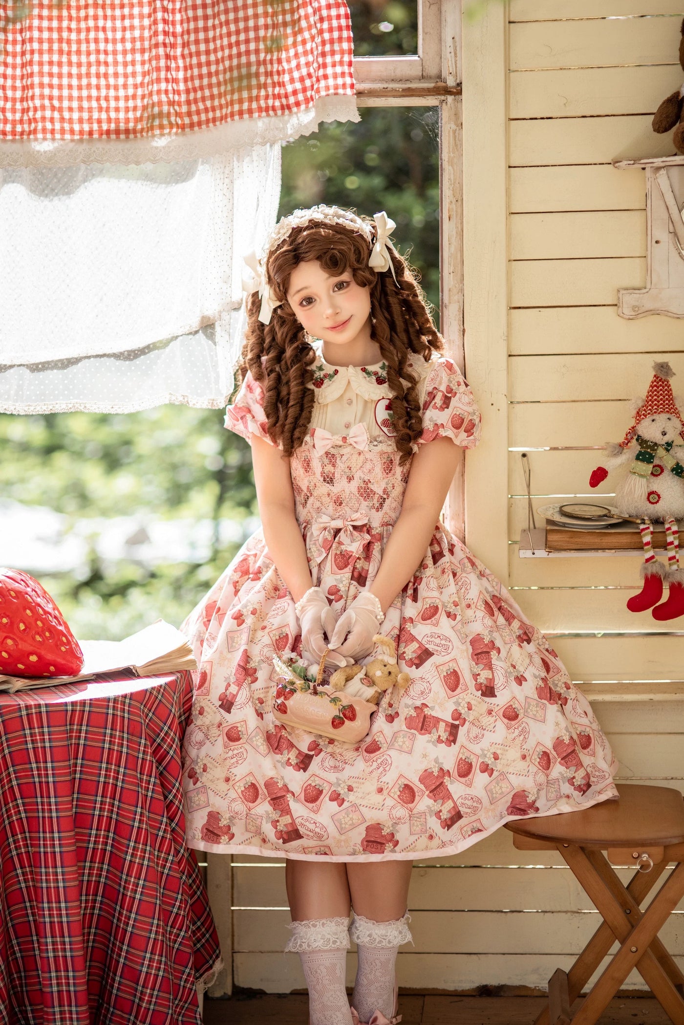 Strawberry Witch - Kawaii Lolita OP Dress - Strawberry Print OP Dress