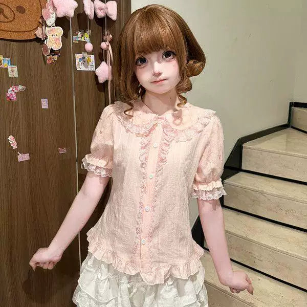 Sweetheart Dream Machine - Spring Dessert - Short-Sleeve Inner Blouse with Lace Trim