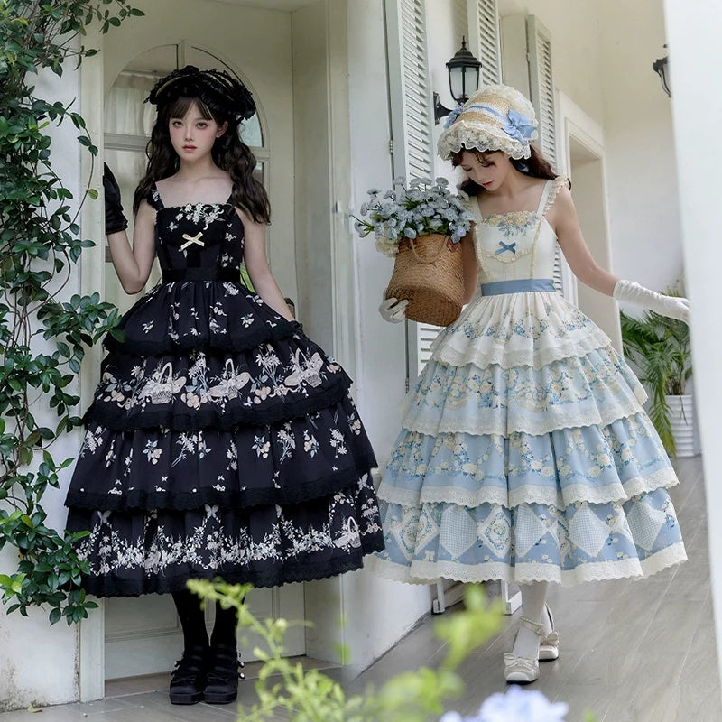 With PUJI - Letter and Poetry - Classic Lolita JSK Suit Four-tiered Twins Dress