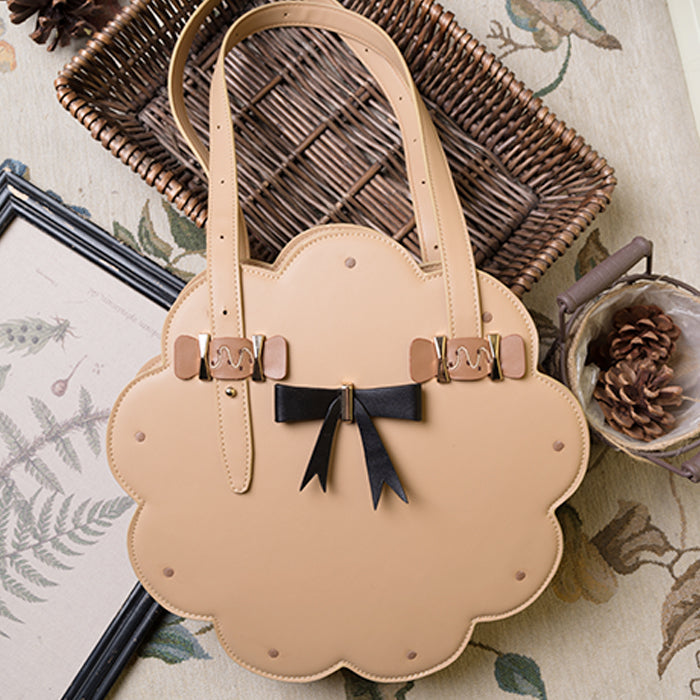 Milk Tea Bear - Toffee Cookie - Brown Kawaii Lolita shoulder bag with a cookie design and black bow - product detail 4