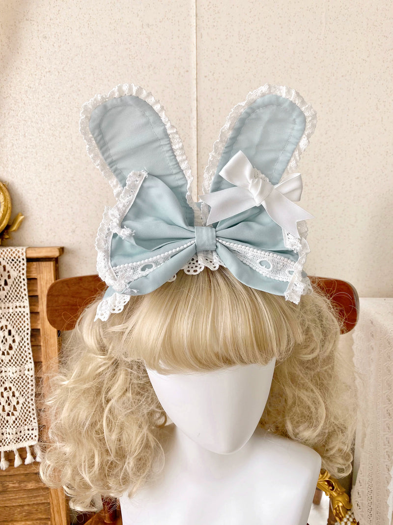 Cat Upon Cat - Pastel Rabbit - Rabbit-Ear Cake Hat or Headband with Lace Edging