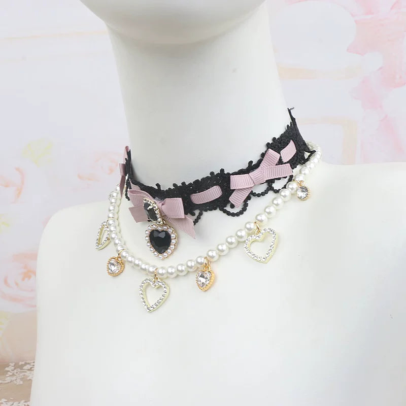 Independent Brand - Heart Pearl Bow - Necklaces, Bracelets and Collars with Heart Charms