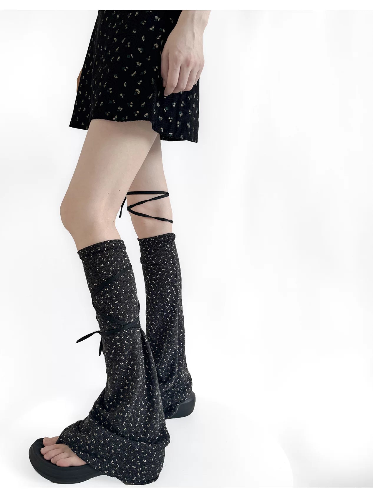 Fantasy Doll - Floral Tie - Flared Leg Warmers with Wraparound Ties