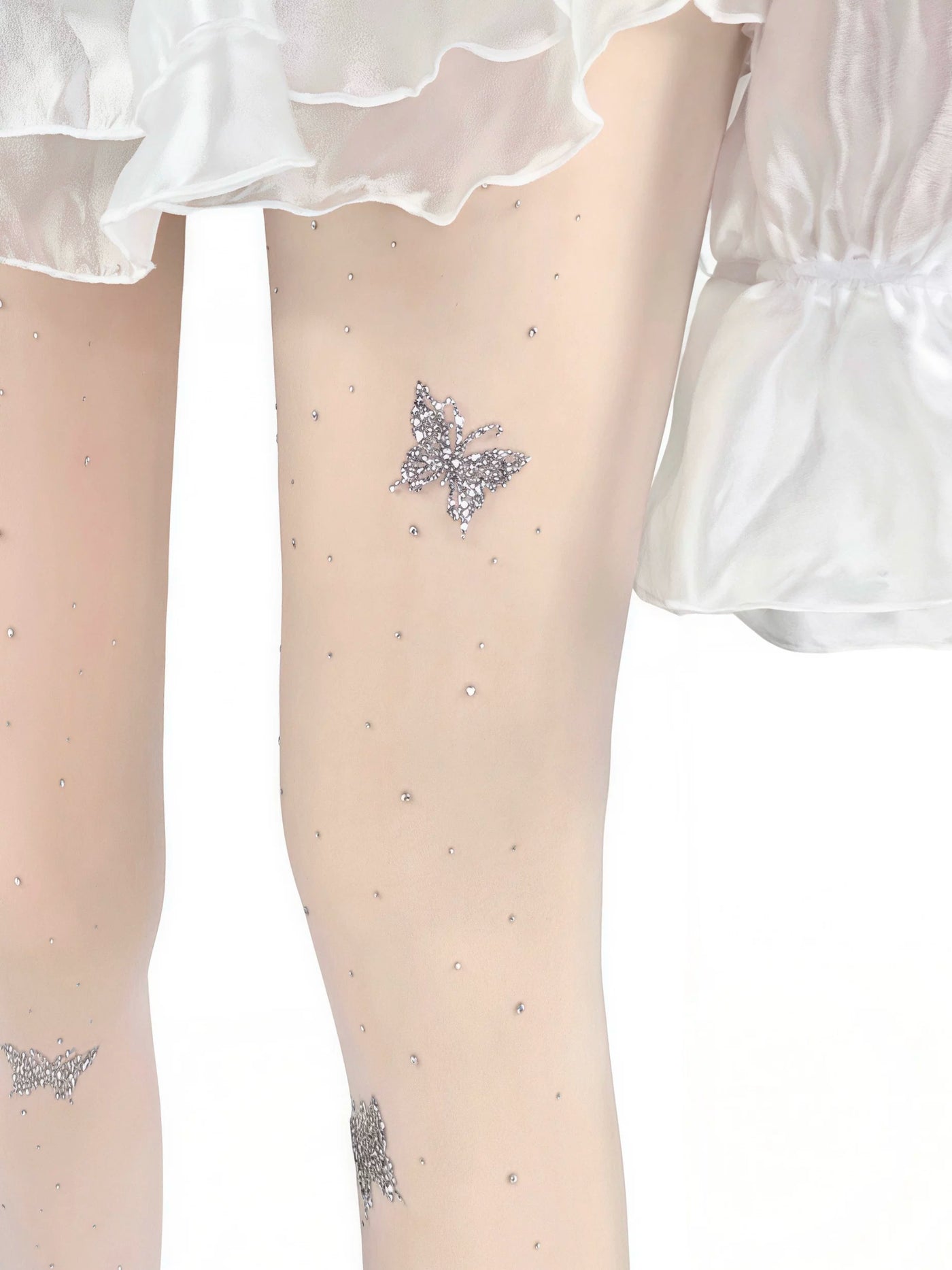 White Socks - Ballet Sparkle - Rhinestone Bow Tights